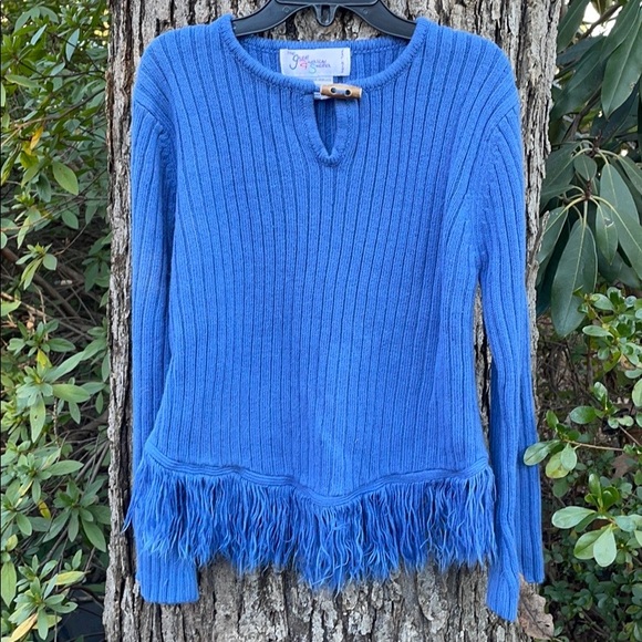 The Great American Sweater Pull On Fringe long Sleeves Sweater Keyhole Button M - Picture 2 of 8